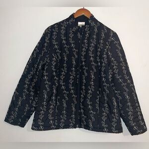 Sahalie Plus Sized Floral Embroidered Quilted Puffer Jacket Sz 16